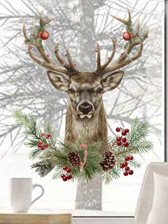 1 Piece Of Elk Holiday Decoration Wall Stickers For Bedroom, Living Room, Dining Room, Kitchen Glass Doors And Windows Landscaping Decorative Stickers, Stickers, Wall Decal, Vinyl Decal For Home Decorations, Spring Decoration Items Refresh Your Home, Rama Decoration Stickers Christmas  Christmas Decor  Christmas Decorations Christmas Decoration Room Decor