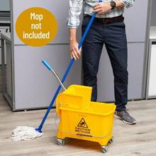 Mop Bucket With Wringer 22 Qt 5.5 Gallon Floor Cleaning Handle Wheels 16.25L X 10.75W X 24.5H Yellow - Màu vàng - Xem 3