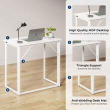 Dripex Folding Desk Foldable Small Computer Desk Writing Table For Small Place Easy Assembly, White - 白色 - 查看 4