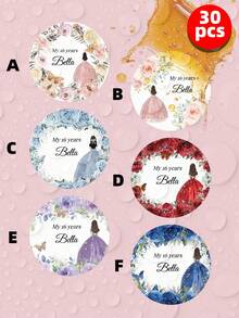 1-100PCS Customized Colorful Crown Birthday Stickers, Personalized Text Wedding Circular Stickers, Custom Adult Gift Labels, Butterfly And Floral Pattern Decoration Labels For Wedding Parties - White - View 24