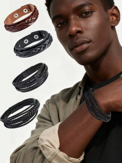 1/4 Pcs Men Leather Cross Bracelet As A Gift For A Father, Husband, Or Boyfriend,Multi-Layer Braided Cross Bracelet For Bangle Wristband Jewelry For Men & Women