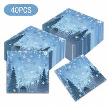 Serviettes d'invités de Noël Flocons de neige bleus Serviettes en papier jetables Serviettes décoratives de table pour le dîner Fournitures pour fête de Noël Décorations de table pour cuisine, salle de bain et hiver