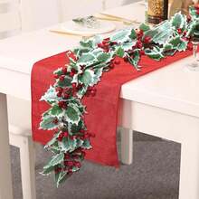 Eucalyptus Garland, Green Leaves Wreath Vines Garlands Decorations, Artificial Red Berry Garland For Fireplace Gate Mantle Table Home Party Decor