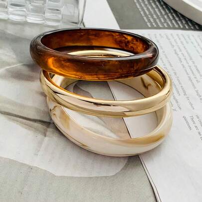 Bộ 3 vòng tay kiểu dáng cổ điển thanh lịch, thiết kế tối giản thời trang, phù hợp để đeo hàng ngày, trang sức thời trang nữ, acrylic, không khảm, phù hợp cho các dịp hàng ngày và tiệc tùng quanh năm, (Sản phẩm cao cấp)