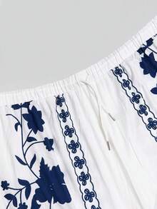 Set Piyama Pria Motif Bunga - Kemeja Lengan Pendek Berkerah dengan Saku dan Celana Pendek Tali Serut, Hadiah Ulang Tahun untuk Pacar, Kain Rajut, Pakaian Rumahan untuk Liburan Pantai Musim Semi dan Musim Panas, Set 2 Potong - Blue and White - View 5