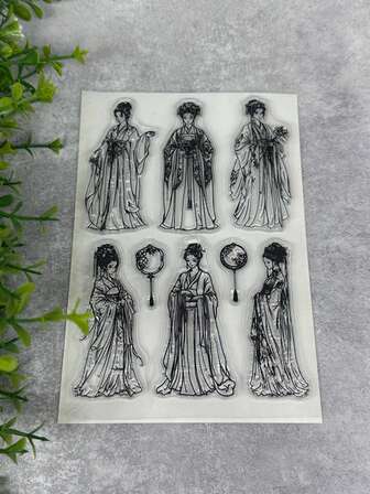 1 古风少女透明橡皮图章复古橡皮透明卡片专用唱片图案制作印章DIY剪贴簿照片杂志相册装饰印章﻿