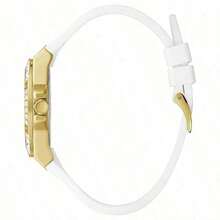 Guess Venus modische Kristall Luxus weiße runde Zifferblatt Silikon Armband Quarz Uhr für Frauen Lässig Armbanduhr geeignet für täglichen Party Tragen perfektes Freundin Geschenk Ferien als Geschenk für Studenten Schulanfang GW0118L1/GW0118L3/GW0118L5