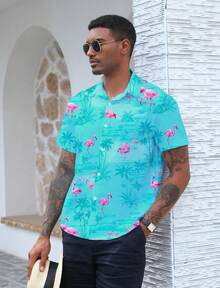 Hawaiian Shirt For Men Summer Casual Beach Button Down Short Sleeve Printed Tropical Vacation Shirtshalloween - Blue Flower - View 10