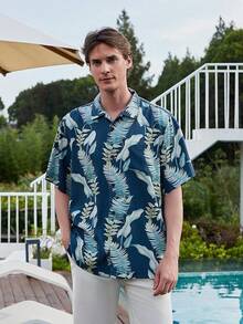 Men's Silk Hawaiian Floral Shirts Short Sleeve Button Down Casual Tropical Holiday Beach Shirtshalloween - 藍色 - 查看 10