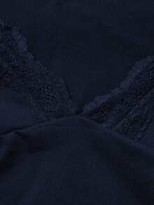 黑色蕾丝边 V 领修身吊带背心长袖上衣 - 藏蓝色 - 查看 5