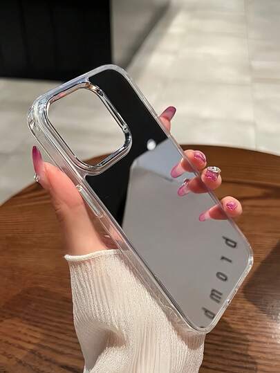 Y2K Silver High-End Cosmetic Mirror Phone Case Compatible With IPhone11, IPhone13, IPhone14 Pro Max, IPhone16, 16Pro, 16ProMax, IPhone17, 17Pro, 17ProMax, Air, Anti-Scratch Mirror Surface Phone Case