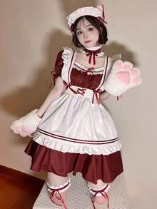 1 件洛丽塔风格超大勃艮第女仆装，适合日常休闲穿着或室内拍摄、万圣节服装 - 彩色 - 查看 2