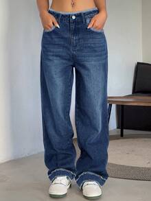 Jeans anchos de pierna ancha con dobladillo deshilachado personalizados para mujer
