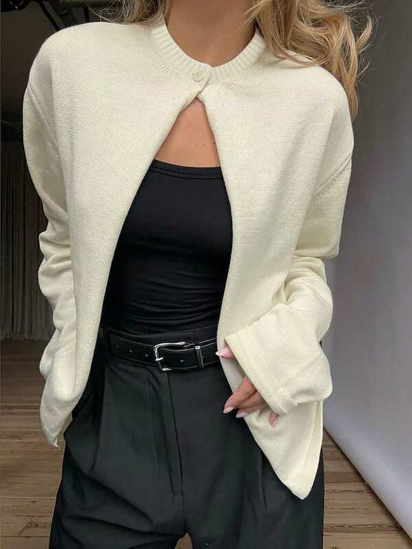 Cardigan ample et décontracté pour femmes, couleur unie, léger et polyvalent, pull tricoté à manches longues pour le printemps/automne