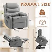 KORSER Power Lift Recliner Chair For Elderly, Reclining Chair For Adults, Small Recliner With Assist For Seniors, Electric Single Lift Sofa With Memory Function For Living Room Reading Room, Linen Fabric - US A Type Plug(110-127V) - View 4