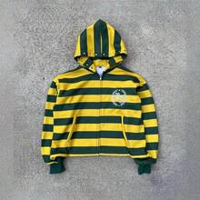 Men's Casual Sports Letter Printing Loose Zipper Hoodie For Men And Women Long-Sleeved Sweater - 黃色 - 查看 2