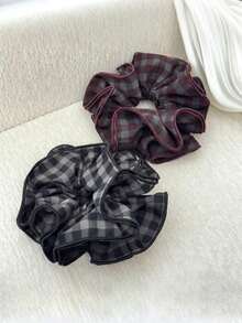1 pieza Coletero de 4 capas a cuadros, cinta de pelo de lujo con sensación de alta gama para coleta baja, accesorio de pelo retro para moño, accesorios de mujer para maquillaje, gimnasio en casa, accesorios para la cabeza, banda elástica - Multicolor - Ver 4