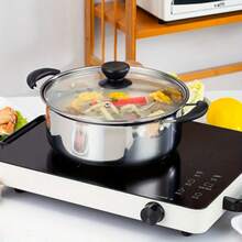 Stainless Steel Mini Pot, 1 Pot And 1 Glass Lid - Kitchen Pots, Soup And Noodle Cooking Pot, Compatible With Electric Stovetops, Versatile Pot With Lid, No Power Supply Needed, Size 18cm/7.09in Pot Mouth Diameter - Black - View 6