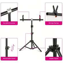 Soporte en forma de T para fondos de fotografía de 59 pulgadas de ancho, soporte pequeño en forma de T para soportes de luz de 78.7 pulgadas de alto, mini soporte para telas, papel y fondos de PVC para estudio fotográfico - Negro - Ver 4