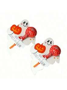 50pcs/Set Halloween Ghost Pattern Lollipop Decorative Paper Cards, DIY Decoration Cards