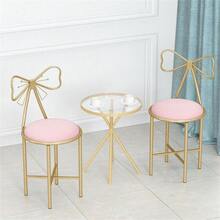 UNHO Fashion Vanity Stool 1PC Metal Frame Bowknot Backrest Pink Dressing Makeup Chair Seat - Pink - View 8