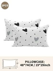1pc/2pcs/4pcs Black And White Heart Pattern Pillow Cover Set (Pillow Inner Not Included), Soft & Comfortable, Suitable For All Seasons