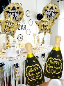 6 件/套 2026 新年快乐黑色和金色铝箔气球，包括酒瓶和星形铝箔气球，适用于 2026 黑色和金色新年派对、除夕装饰、圣诞派对、生日、毕业典礼、拍照道具、节日装饰 - 彩色 - 查看 4