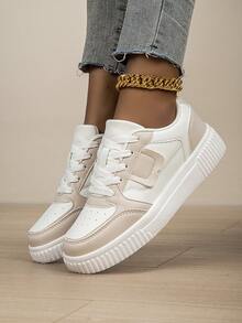 Women's Casual Low-Top Sneakers, Comfortable, Fashionable, Breathable, Soft Sole, Lightweight, Daily Wear, Skateboard Shoes - White Rice - View 3