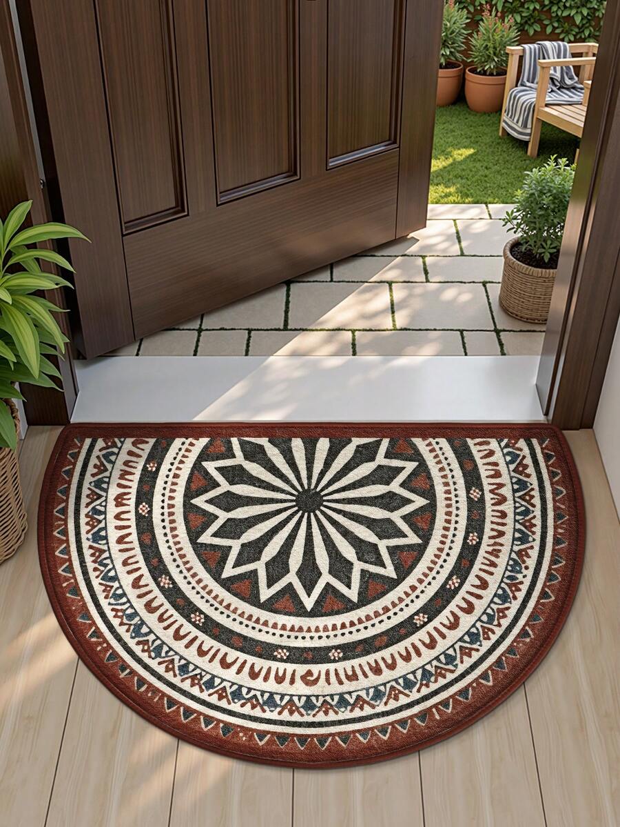 1 pièce Tapis de porte moderne lavable de style européen vintage, motif bohème asymétrique. Convient pour la chambre, l'entrée et le salon. Doux, durable, antidérapant, lavable en machine. Tapis de cuisine, convient pour le vestibule, la chambre et le bureau. Décoration de festival, automne/hiver, décoration de Thanksgiving