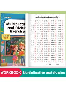 1 Peça Livro de Exercícios de Multiplicação e Divisão para Crianças com 48 Páginas, Adequado para Exercícios de Multiplicação e Divisão no Jardim de Infância e Pré-Escola, Um Livro de Escrita Divertido para a Educação Inicial, Presente Requintado, Livro de Exercícios, Livro de Escrita em Inglês Divertido e Durável, Útil para a Preparação de Volta às Aulas, e Também Adequado como Presente de Festa de Natal