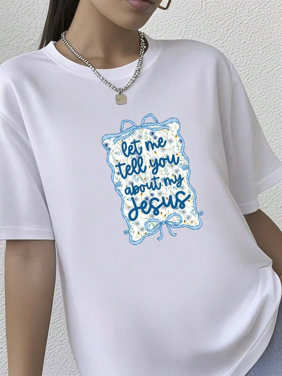 180g pure Cotton Comfort Let Me Tell You About My Jesus Shirt, Christian Coquette T Shirt, Boho Bible Shirt, Floral Christian Shirt, Religious Mom Gift women fashion Top For Everyday Wear Versatile Women Top Graphic Tees Comfortable Summer Unisex Breathable - Blanco - Ver 1
