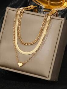 قلادة سلسلة ثعبان قلب متعدد الطبقات أنيقة وبسيطة للنساء قطعة واحدة