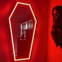 1pc Coffin-Shaped Mirror Neon Light, Size: 42.4cm/16.7in*23cm/9in. Unique Coffin-Shaped Mirror Neon Light Creates A Mysterious Atmosphere, Suitable For Personalized Space Decoration. USB Powered With Dimming Switch, Applicable For Bedroom, Studio And Holiday Party Setup. - A - View 2