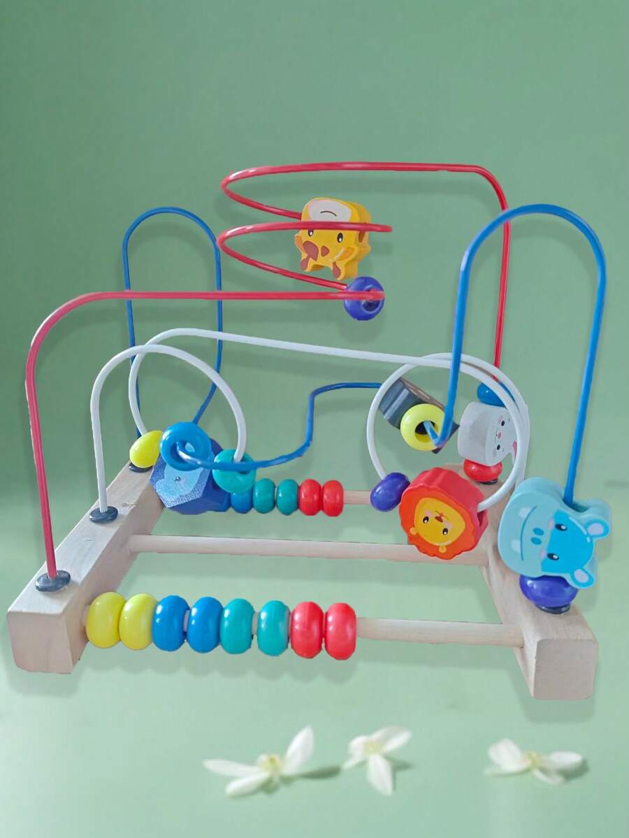 1 件婴儿玩具串珠穿线迷宫多功能益智木制玩具带动物串珠 - 彩色 - 查看 1