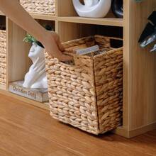 Water Hyacinth Storage Baskets, Collapsible Square Wicker Baskets Cube Storage Bins Set Of 2/4 - 棕色 - 查看 7