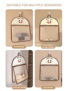 1 bolsa de armazenamento de malha para pendurar, bolsa de armazenamento multifuncional para pendurar na parede, bolsa de armazenamento de malha para pendurar com desenho animado fofo, organizador de roupas de poliéster respirável e lavável, bolsa de separação de roupas íntimas e meias para parede, organizador de banheiro, banheiro, quarto, casa, organização de cozinha