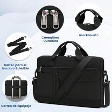Maletin para Laptop 15.6 Pulgadas Portafolios para Hombre y Mujer Impermeable Funda para Laptop para Oficina, Negocios, Viajes, Universidad - Negro - Ver 5