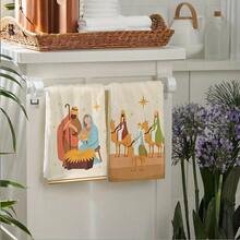 2 piezas Toallas de cocina navideñas, diseño de escena de nacimiento, súper suaves paños de microfibra, toallas de té para hornear, paños para lavar, toallas de mano, súper absorbentes, decoración de cocina, regalos para vecinos, regalos para mamá, regalos de cumpleaños, regalos de inauguración de la casa para amigos, artículos esenciales para el hogar, artículos esenciales para fiestas, accesorios de cocina, necesidades diarias