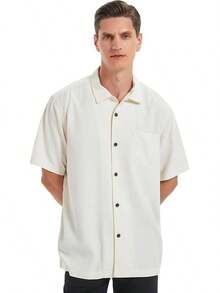 Men's Silk Button Down Shirts Short Sleeve Casual Tropical Holiday Hawaiian Shirtshalloween - 白色 - 查看 10