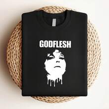 180g pure Cotton Godflesh White Face  Black All Size T Shirt Slightly Print Round Neck Short Sleeve women fashion graphic Summer Top For Everyday Wear Women Top Graphic Tees Unisex Versatile streetwear Soft Comfortable Stretched female Casual Stylish Breathable - Negro - Ver 4