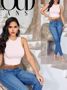 pantalon jeans  para dama mujer skinny stretch tiro alto entubado mezclilla premium buena calidad super orma comodo - Azul - Ver 3
