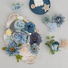 Artificial Flowers Combo Box Set Dusty Blue Flowers Fake Wedding Flowers Bulk For DIY Wedding Bouquets Centerpieces Arrangements Bridal Shower Table Decorations - 藍白色 - 查看 8