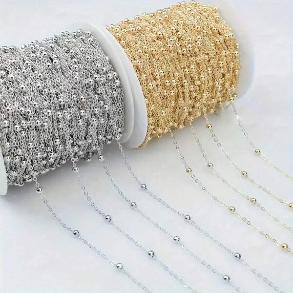 100/500cm Flat O-Shape Beaded Chain, 3.2mm Copper-Tone Twisted Design, Fashionable DIY Jewelry Making Accessory