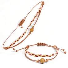 1PC/Casual Personalized/Glass Glossy Synthetic Green Pine Jewelry Rope Woven Bracelet Two Pieces Set/Fashion Accessories/Suitable For Women, Friends, Girlfriends/Suitable For Holiday Parties/Versatile Necklace