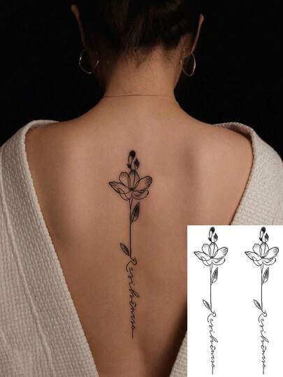 1张7-14天持久莲花及英文语录临时纹身贴纸，PVC材质，适合时尚爱好者，情人节使用