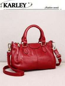 Fashionable Retro Tote Bag, Minimalist Women's Handbag With Large Capacity, Soft Leather Versatile Small Bag, Shoulder Crossbody Bag - Burgundy - View 2