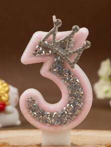 1支皇冠水晶银色粉色创意数字0-9蜡烛，生日派对粉色闪亮皇冠造型数字生日蜡烛，银色镶钻，营造氛围，适合生日庆祝、开学季和情人节蛋糕装饰 - 彩色 - 查看 17