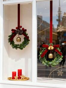 Conjunto de 1 enfeite de Natal com sinos dourados e pinhas, com guirlanda de laço vermelho, resistente a quebras, ideal para pendurar na árvore de Natal, porta ou janela. Perfeito para festas de inverno. Enfeite festivo para pendurar, decoração de Ano Novo, decoração para lareira, enfeite para presente de Natal de 2025, decoração de varanda, decoração externa para as festas, guirlanda para lareira, enfeite para meia de Natal, decoração de escada de Natal.