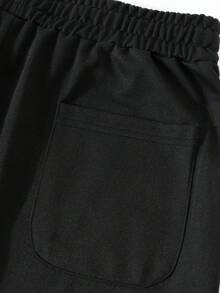 Printed Pattern Casual Sports Trousers, Suitable For All Seasons, Loose And Well-Fitting, Suitable For Both Men And Women, Street Casual Wear, Comfortable To Wear, Jogging, Commuting, Tapered Pants, If One Size Larger, It Is Recommended To Take A Photo Of One Size Larger, Polyester Fiber Fabric Breathable - 黑色1 - 查看 4