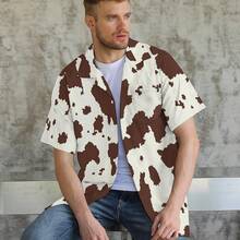 Men's Novelty Button Up Shirt Funky Short Sleeve Party Shirts Casual Hawaiian Beach Shirthalloween - 棕色,白色 - 查看 11